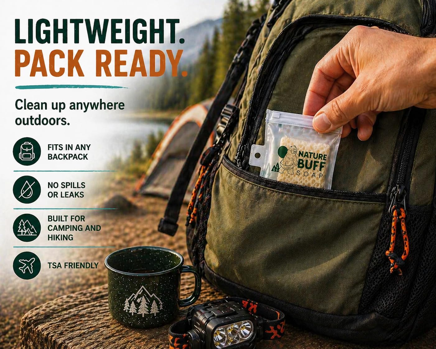 Nature Buff Camping 2-Pack Biodegradable 2 x 2 Inch Soap Unscented Travel-Sized Soap Bars -All-In-One Backpacking Essentials Outdoor Recreation Soap Bar and Washcloth