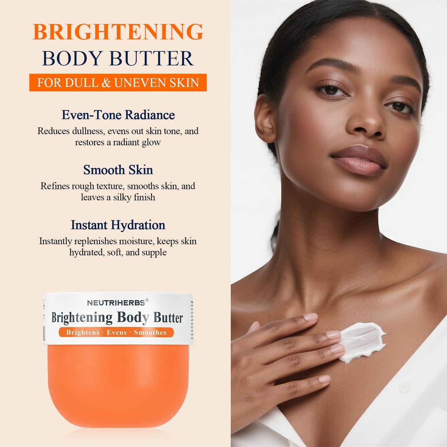 Neutriherbs Brightening Body Butter 280G – Moisturising Body and Radiant Dull Skin Body Cream for Dark Underarms, Knees & Elbows – Niacinamide, Arbutin & Shea Butter Dry Skin Moisturiser