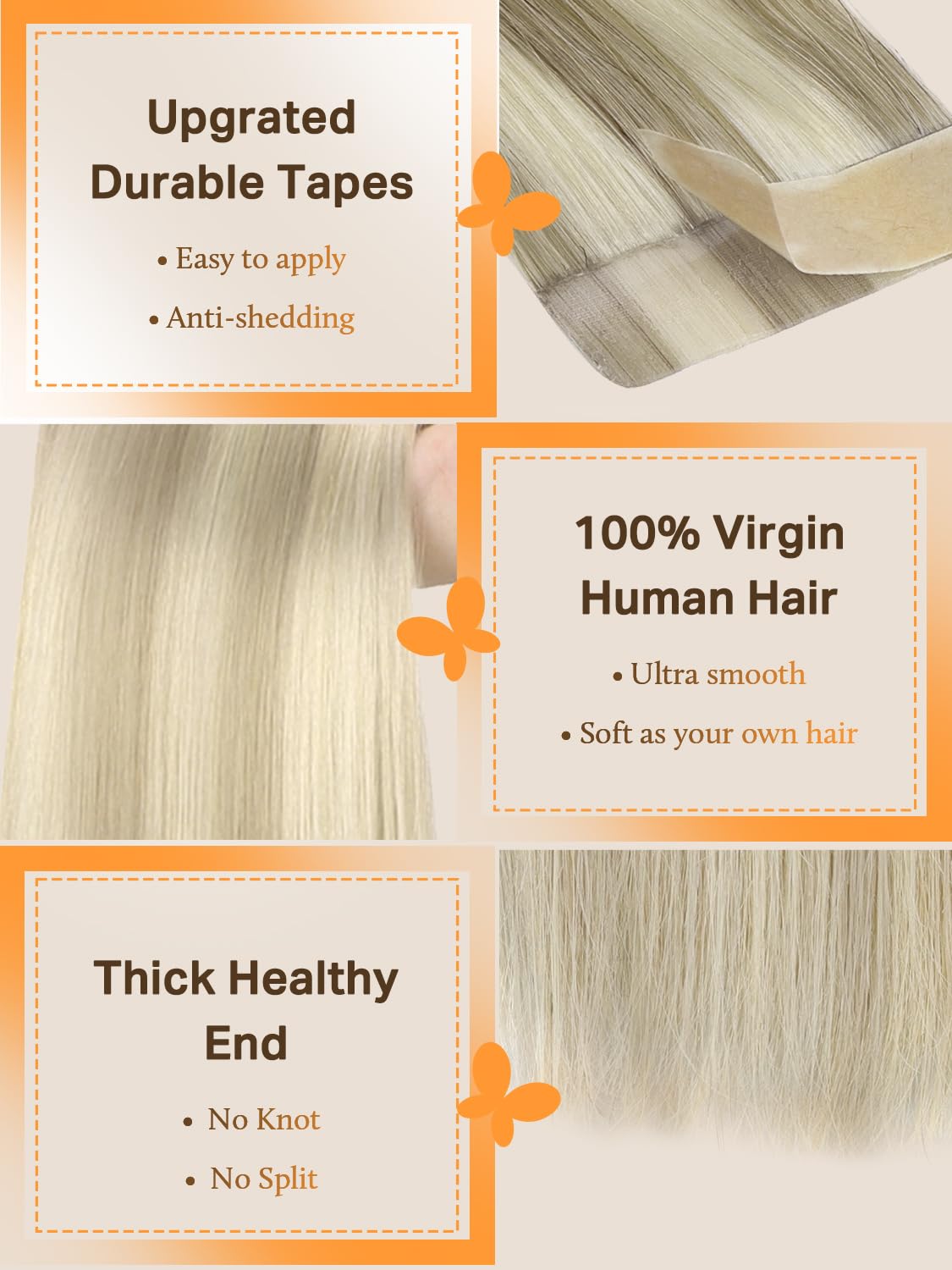 DOORES Hair Extensions Human Hair Tape in, Ash Blonde Highlighted Platinum Blonde 14 Inch 25g 10pcs, Tape in Human Hair Extensions Remy Straight Hair Double Side Tape