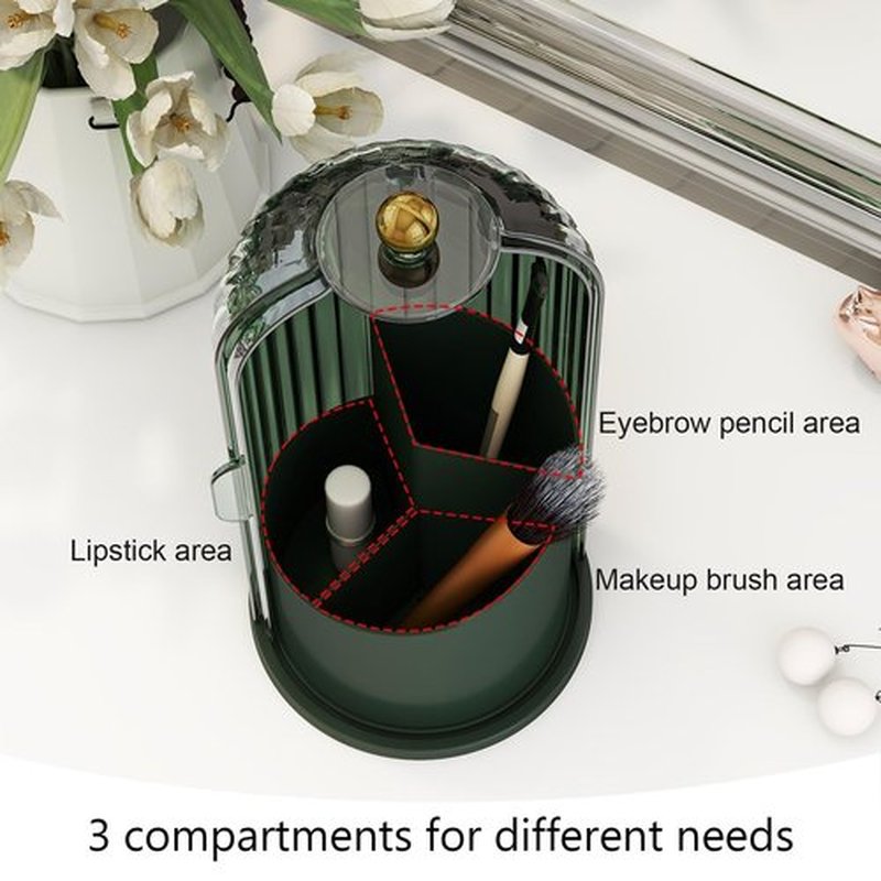 Emljkvp Makeup Brush Holder with Dustproof Cover 360 Rotating Makeup Brush Organizer for Vanity Bathroom, All Green