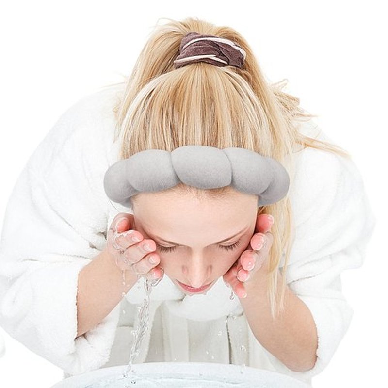 Zkptops Spa Headband for Washing Face Wristband Set Sponge Makeup Skincare Terry Cloth Headband Bubble Soft Get Ready Hairband for Women Girl Puffy Padded Headwear Non Slip Hair Accessory(Light Grey2)