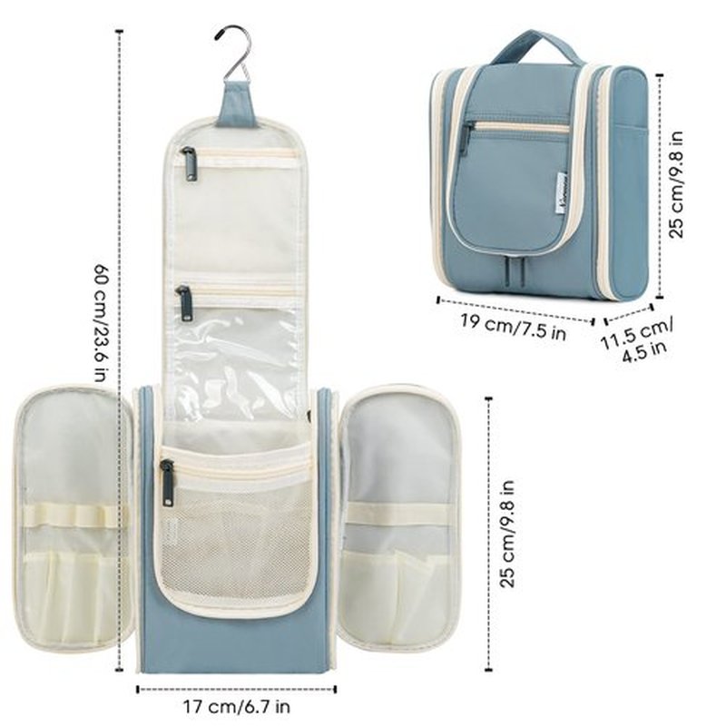 Narwey Small Hanging Travel Toiletry Bag Cosmetic Make up Organizer for Women and Men (Medium, Greyish Blue)