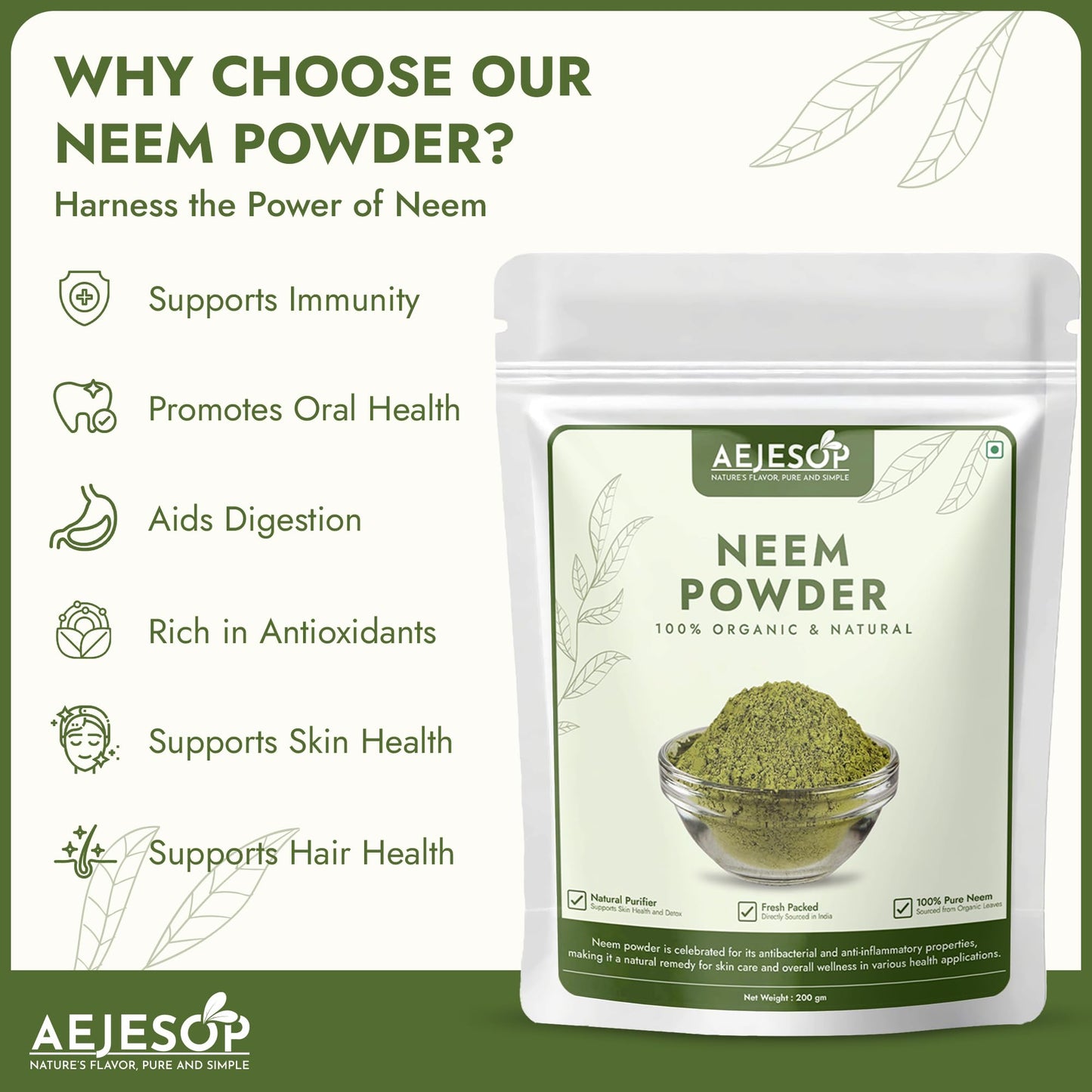 AEJESOP Neem Leaf Powder (Azadirachta Indica), 7oz(200g)