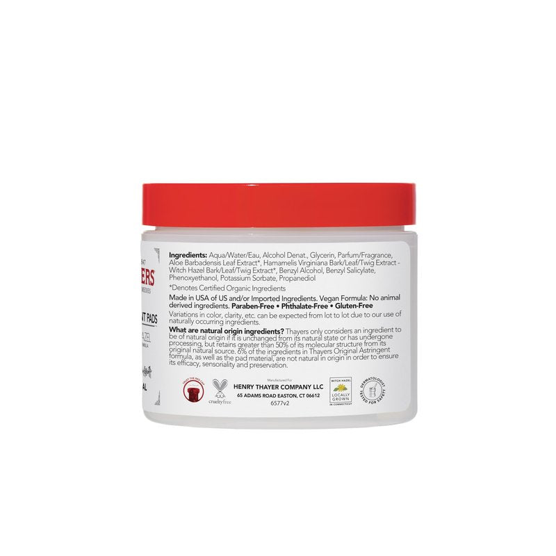 THAYERS Original Witch Hazel Astringent Pads with Aloe Vera Formula, 60 Count
