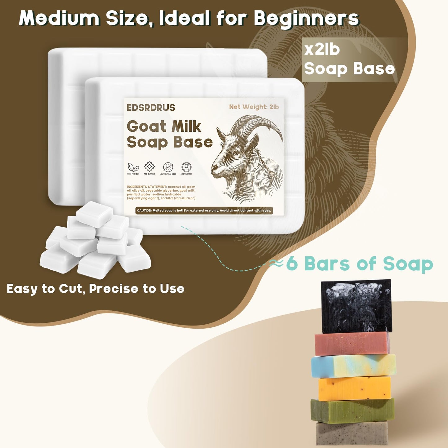 2lb Glycerin Soap Base - Scented Melt and Pour Soap Base for DIY Crafting, Easy to Cut, Vegan and Cruelty-Free, Moisturizing and Gentle on Skin, Perfect for Soap Making Supplies (Goat Milk, 2 Pound)