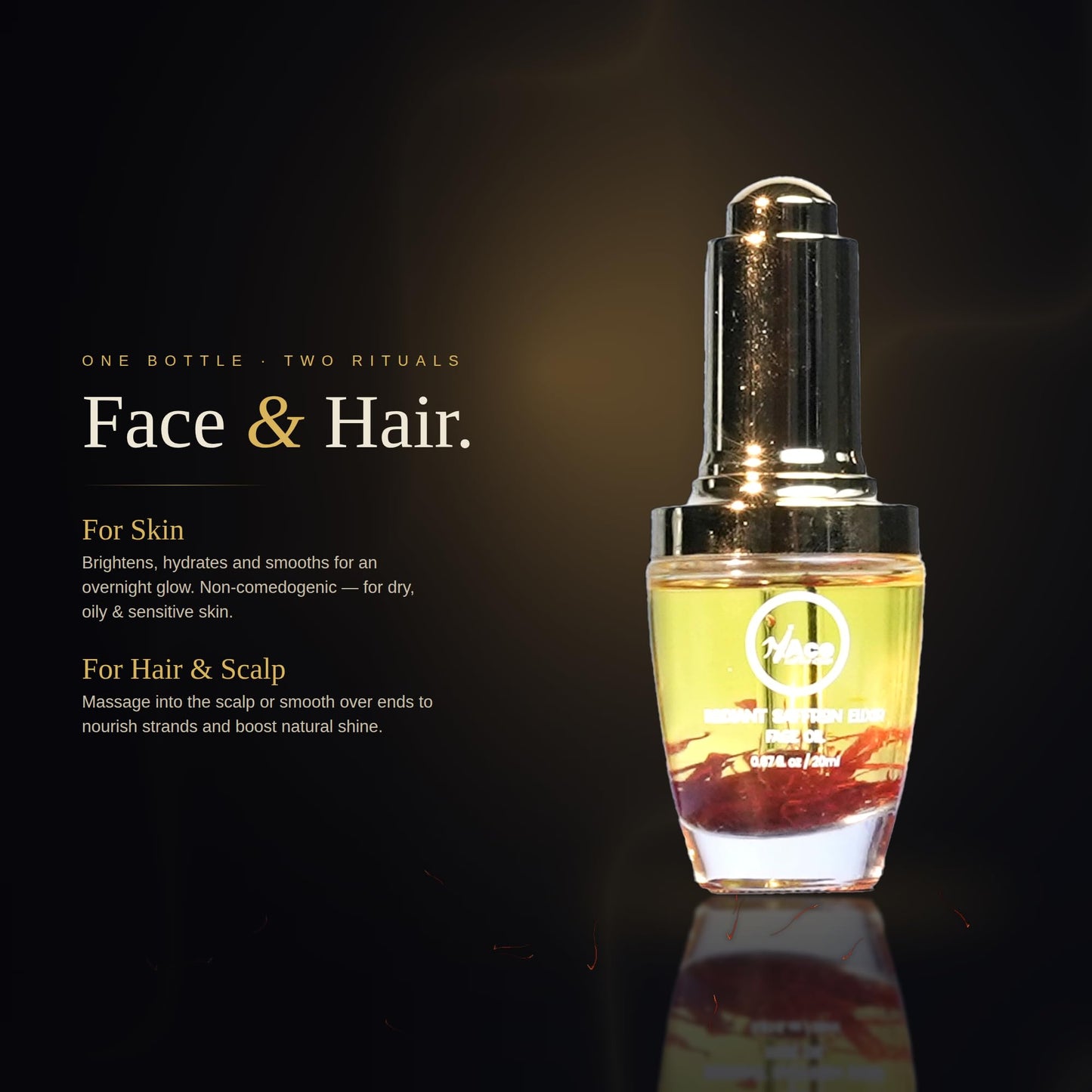 My Ace Radiant Saffron Elixir Face Oil - Ayurvedic Pure Natural Glow Booster, Brightening, Hydrating, Anti-Aging Facial Serum for Skin & Hair - Reduces Dark Spots & Pigmentation - Daily Use -0.67fl oz