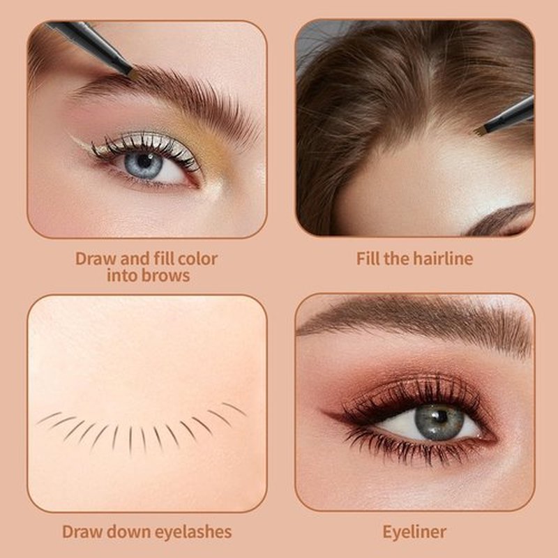 Eyebrow Pen, Microblading Eyebrow Pencil, 2-in-1 Natural Brow Eyebrow Pen with 4-Fork-Tip & Precise Brush-Tip Create Natural-Looking Brows, Stay on All Day, with Dual-ended Brow Brush, Black