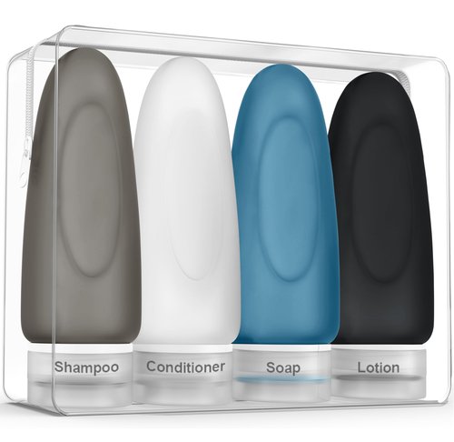 Dot&Dot Leak Proof Travel Bottles for Toiletries - TSA Approved Travel Shampoo Bottles - 3oz Travel Shampoo and Conditioner Bottles - Travel Size Toiletries - 3 oz Silicone Travel Bottles with Labels