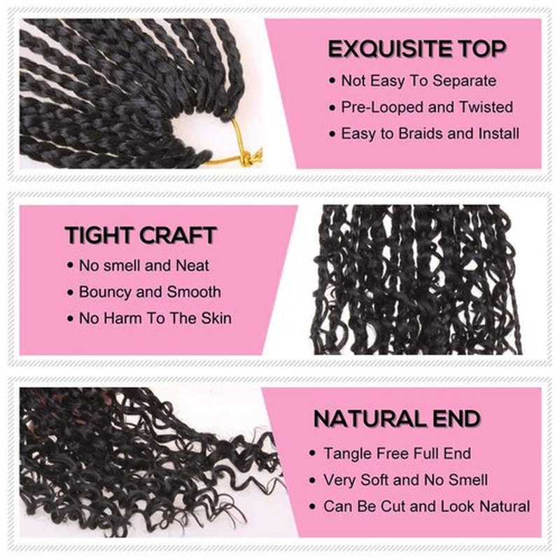 COOKOO 30 Inch Boho Box Braids 8 Packs Goddess Box Braids Crochet Hair Hippie Braiding Hair With Curly Ends Pre-looped Synthetic Crochet Hair for Black Women 1B#