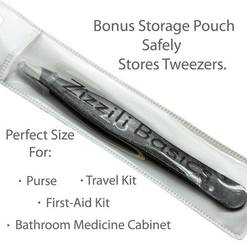 Tweezers – Surgical Grade Stainless Steel - Slant Tip for Expert Eyebrow Shaping and Facial Hair Removal – with Protective Pouch - Best Tweezer for Men and Women (Black)