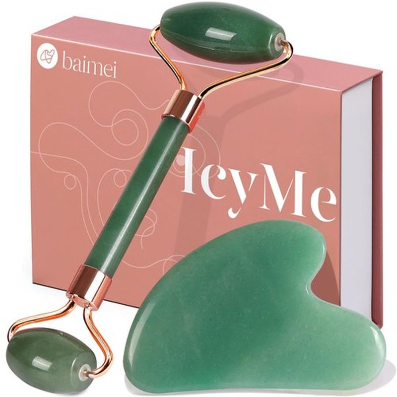 BAIMEI Jade Roller & Gua Sha Set Face Roller and Gua Sha Facial Tools for Skin Care Routine and Puffiness, Self Care Gift for Men Women - Green Aventurine
