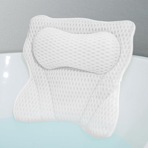 MTDLYICE Bath Pillow, Bath Pillows for Tub Neck and Back Support, Soft 4D Air Mesh Bathtub Pillow 16.5 x 17.3 INCH, with 6 Powerful Suction Cups, Bath Accessories Relaxing Gifts for Women (White)