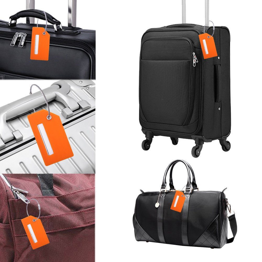 Silicone Luggage Tag with Name ID Card Perfect to Quickly Spot Luggage Suitcase (Plane 2Pcs Orange)
