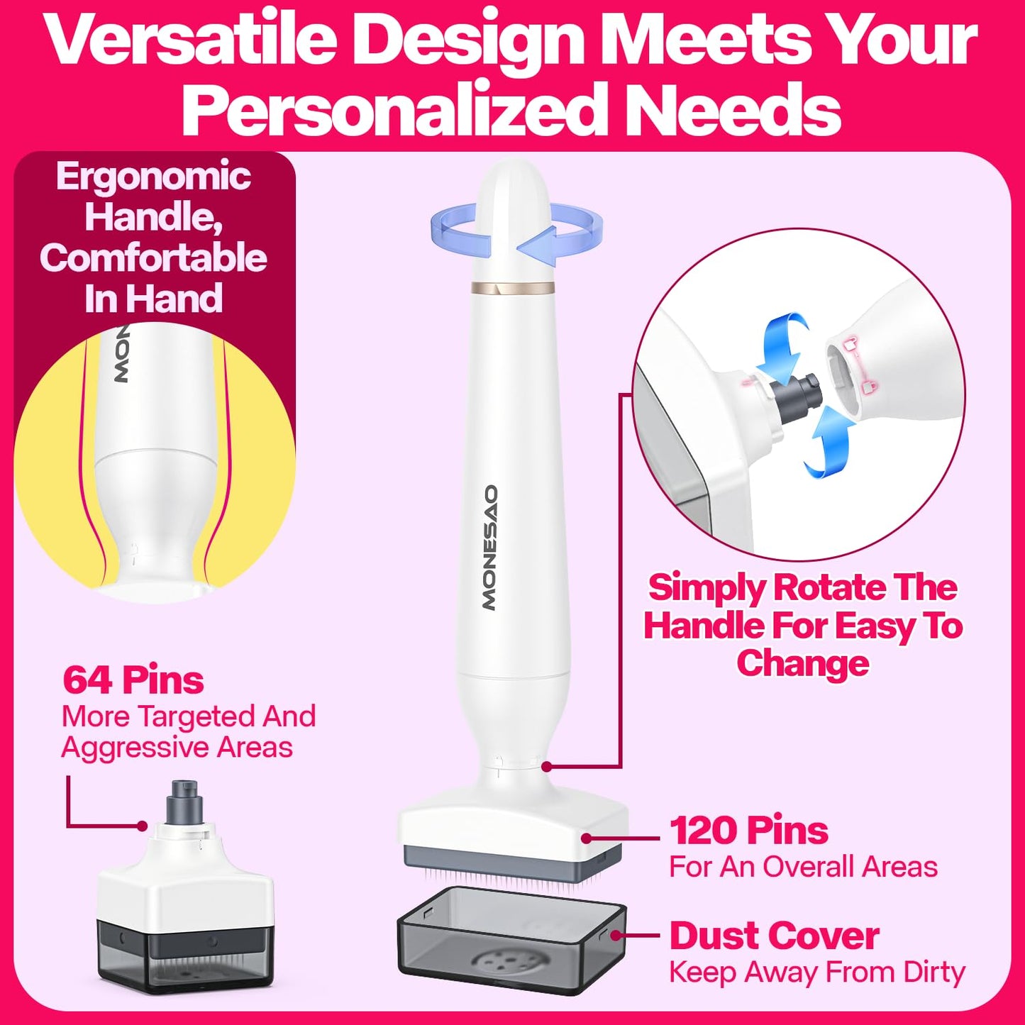 Derma Stamp, MONESAO Microneedling Stamp for Skin Face Hair Scalp Beard, Microneedle Dermastamp Tool with 2 Replacement Heads, Micro Needling Stamp Kit for Women and Men