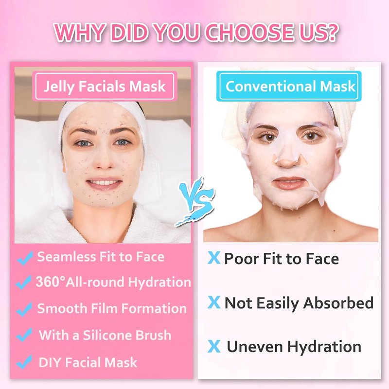 Hydrating Jelly Facial Mask Powder Set | Hyaluronic Acid, Rose, 24K Gold, Aloe Vera - Deep Cleansing & Moisturizing