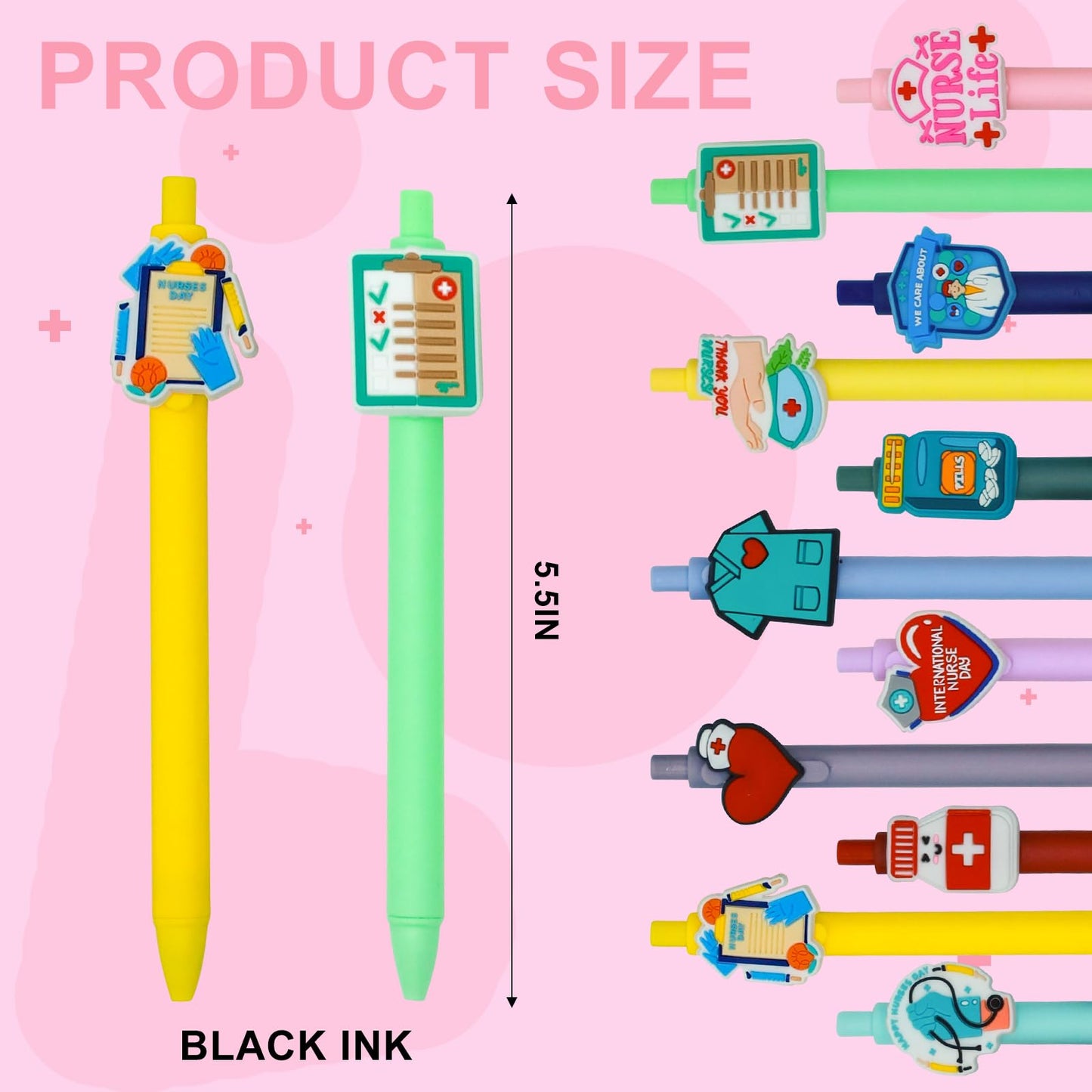 SYFDXD 20 Pcs Cute Nurse Pens, Funny Nursing Accessories Gel Pen Black Ink Set for Medical Assistant Student Essentials Nurse Week Gifts Appreciation Gift Work Aesthetic