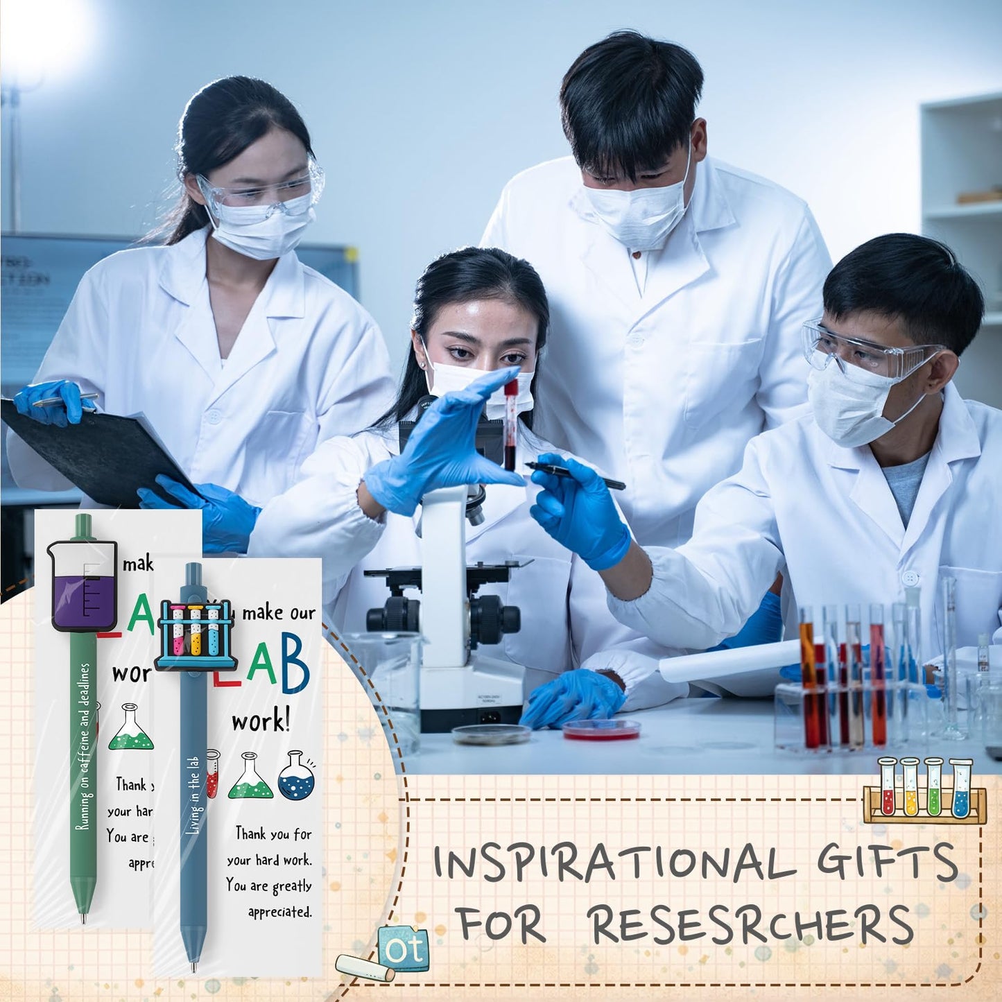 Gersoniel 12 Sets Lab Week 2026 Bulk Gifts Funny Pens with Thank You Cards for Medical Laboratory Scientist Appreciation Gifts 5 Styles Lab Supplies Accessories