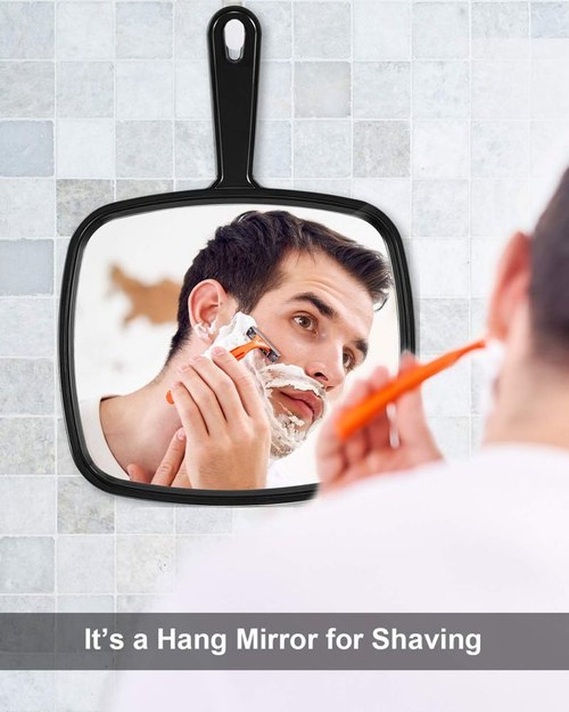 PROTECLE Extra Large Hand Mirror, Salon Barber Hairdressing Handheld Mirror with Handle (Square Black 9" x 12.4")