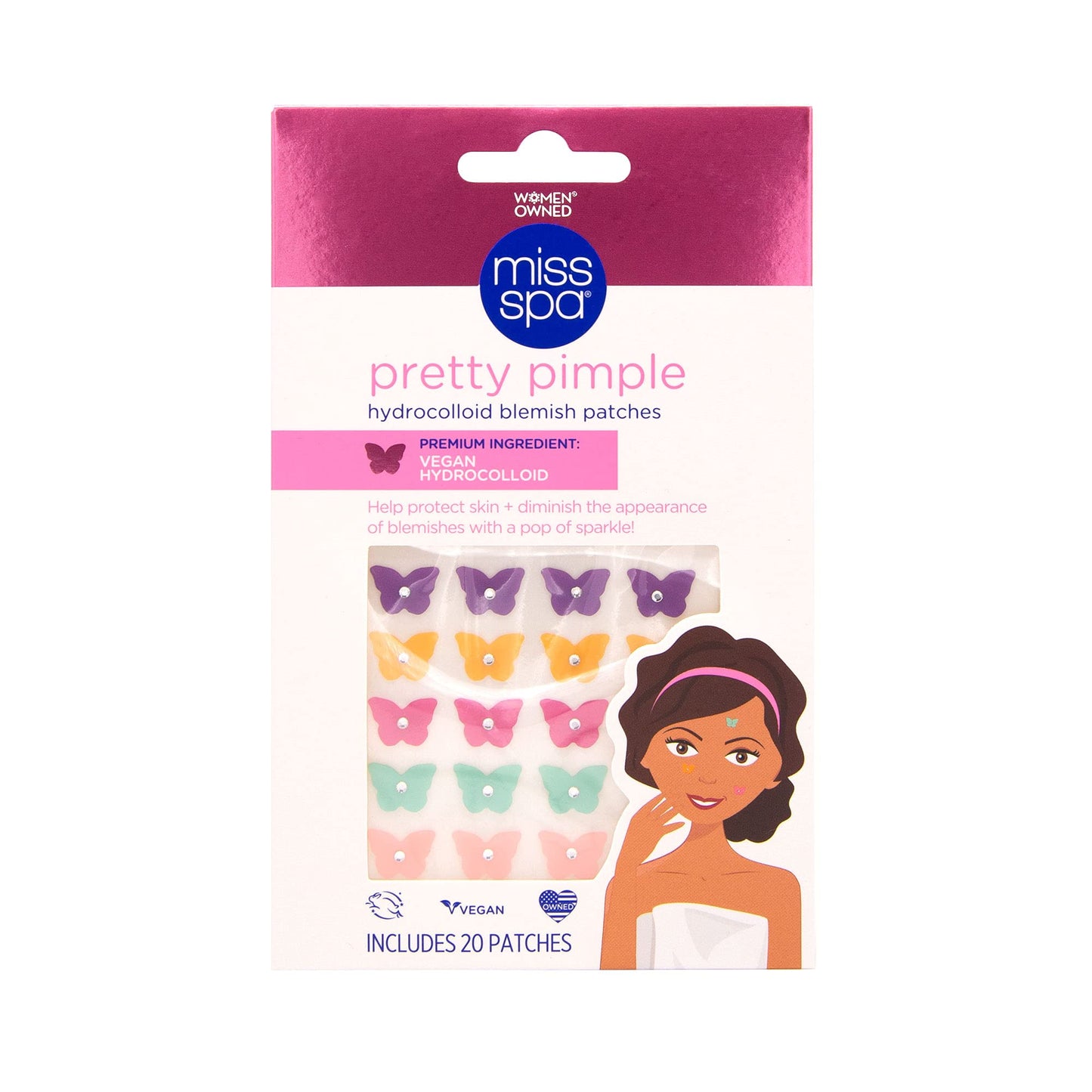 Miss Spa Blemish Patches, Hydrocolloid Acne Pimple Patches, Colorful Butterfly Vegan Hydrocolloid Absorbing Acne Patches, Face & Body Pimple Patches 4 Packs (80 Count)