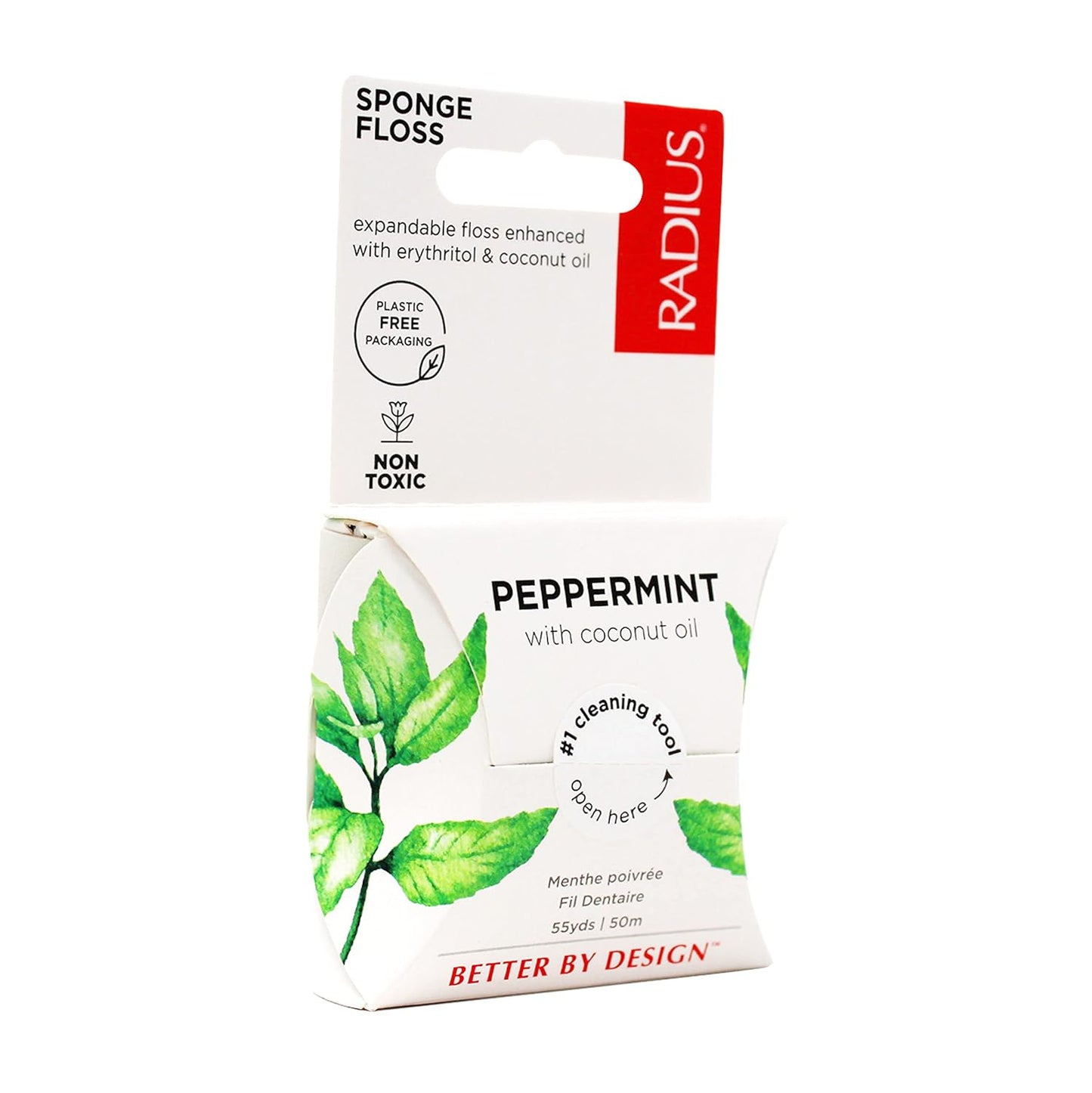 RADIUS Peppermint Dental Floss 55 Yards Vegan and Non-Toxic Oral Care Boost Total Tooth & Gum Protection Clear - Pack of 6