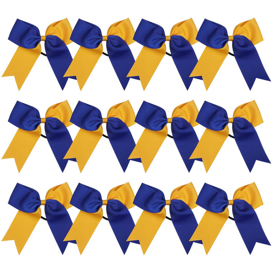 Cheer Bows 6 Inch 2 Color Ponytail Holder Hair Tie 16 Pcs Hair Bow Cheerleader Bows Hair Tie (Royal blue/Gold)
