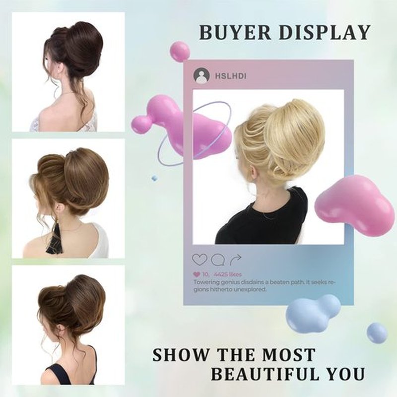 HSLHDI Messy Hair Bun Hair Piece for Women Short Bun Tousled Synthetic Elastic Scrunchies Hairpiece for Women Girls (1-1pcs, 2/30#-Light Black mix light auburn)…