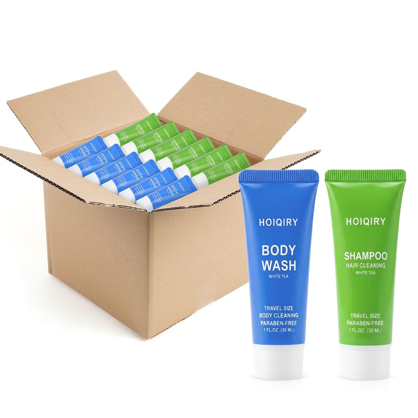 HOIQIRY 50 Set Travel Size Shampoo and Body Wash Bulk,100 pack Individually Wrapped 30ml/1 fl oz Mini Hotel Toiletries Cleaning Supplies for Guests,Travel,Homeless,Charity
