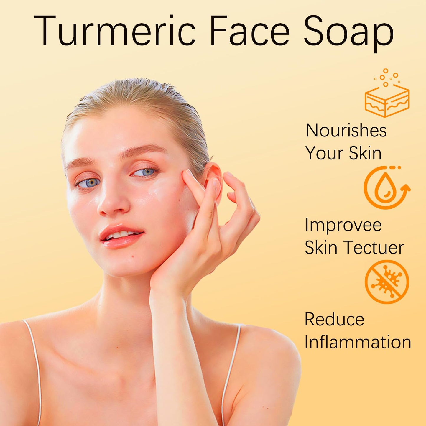 Cptoion 2 PCS Turmeric Soap Bar for Face and Body,Gentle Turmeric Face Soaps,Skin Soaps for All Skin Types