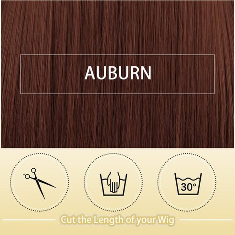 SOFEIYAN 26 inches Long Straight Wig with Bangs Auburn Synthetic Hair Replacement Wigs Heat Resistant Full Wig for Women Girls