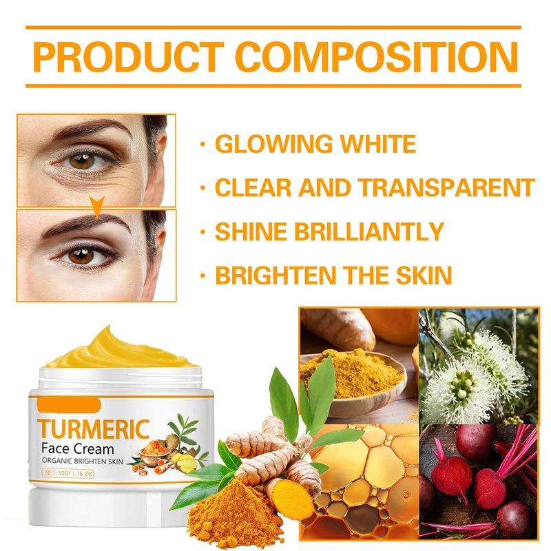 Turmeric Face Cream - Natural Moisturizer for Dark Spots & Even Skin Tone | Smooth Fine Lines Daily Use
