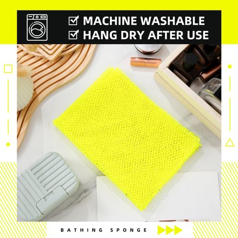 Geiserailie African Long Bathing Net Sponge Long Net Shower Body Scrubber Back Scrubber Skin Smoother Net Bathing Sponge for Daily Use or Stocking Stuffer (Luminous Yellow)