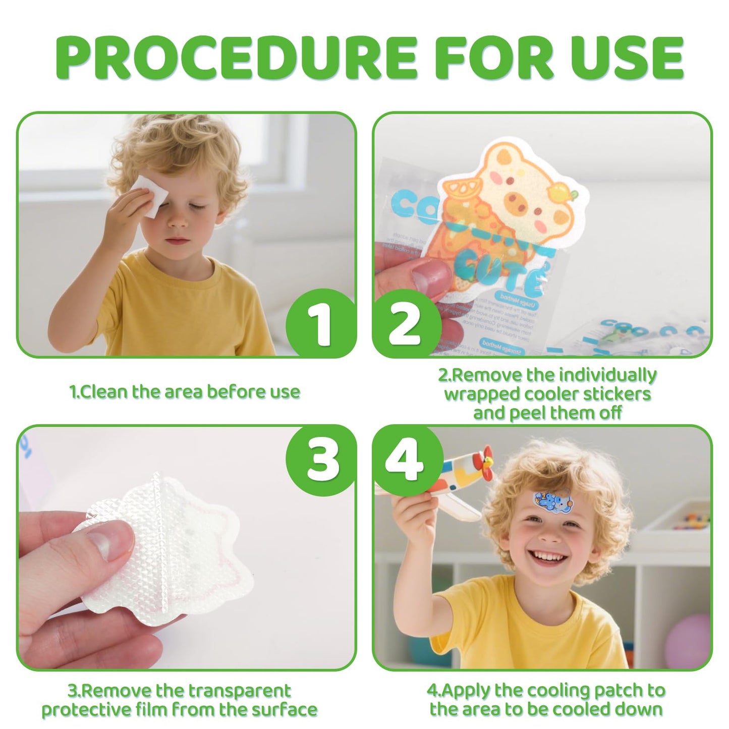 Kids Fever Relief Patches, 24 Pcs - Cooling Gel Instant Relief Strips for Kids Fever, Headache & Sunburn, Soothing Temperature Reduction
