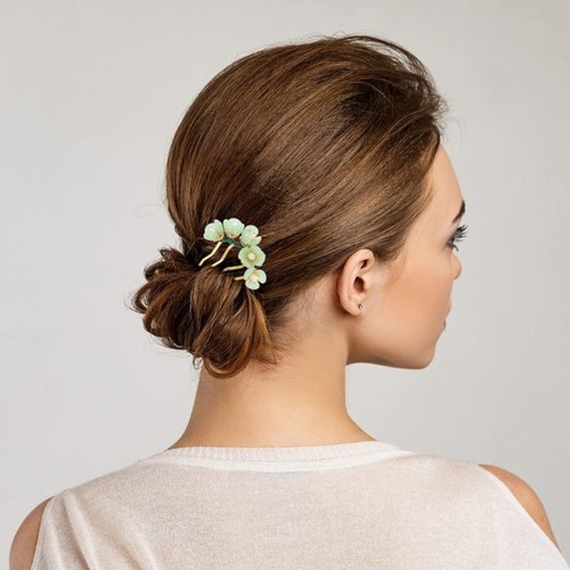 Beaupretty 5 Pieces Jade Flower Hair Pin Chinese Hair Stick Jade Hairpin Retro Chignon Pin Traditional Classical Flower Hair Chopstick Hair Styling Accessories for Women Girls (Green)