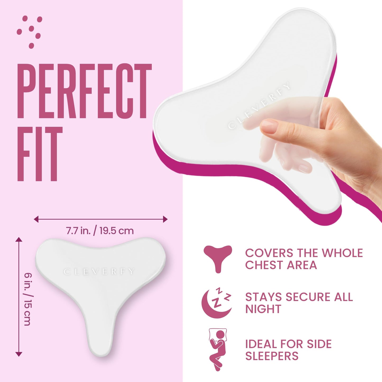 CLEVERFY Silicone Chest Wrinkle Patches for Side Sleeping – Reusable Décolleté Anti-Wrinkle Chest Pads for Overnight Line Prevention (4 Pack, T-Shape)