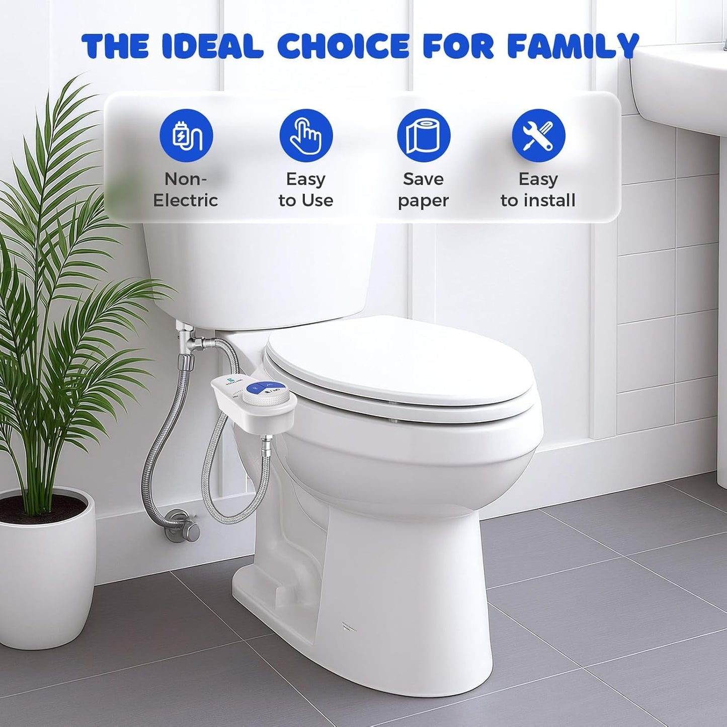 POCALAND Bidet Attachment for Toilet Seat, Non-Electric Cold Water Bidet with Pressure Controls, Dual Nozzles for Frontal & Rear Wash, Retractable Self-Cleaning for Female & Old- White