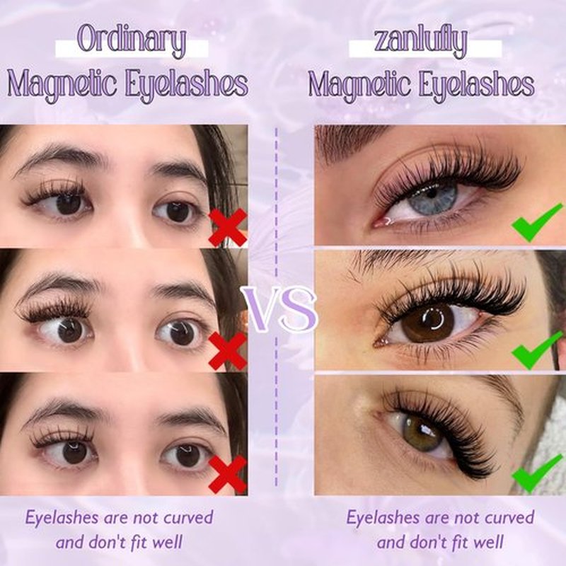 Magnetic Eyelashes Natural Magnetic Lashes Kit with Applicator Cat Eye No Glue Lashes Double Sided Magnetic Lashes Wispy Fairy Magnetic Eyelashes Kit by zanlufly