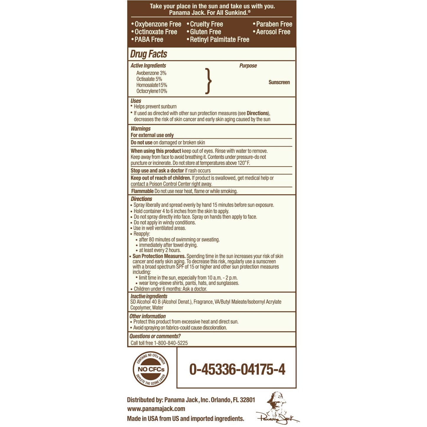 Panama Jack Continuous Spray Sunscreen - SPF 75, Broad Spectrum UVA/UVB Protection, PABA, Paraben, Gluten & Cruelty Free, Water Resistant (80 Minutes), 5.5 OZ