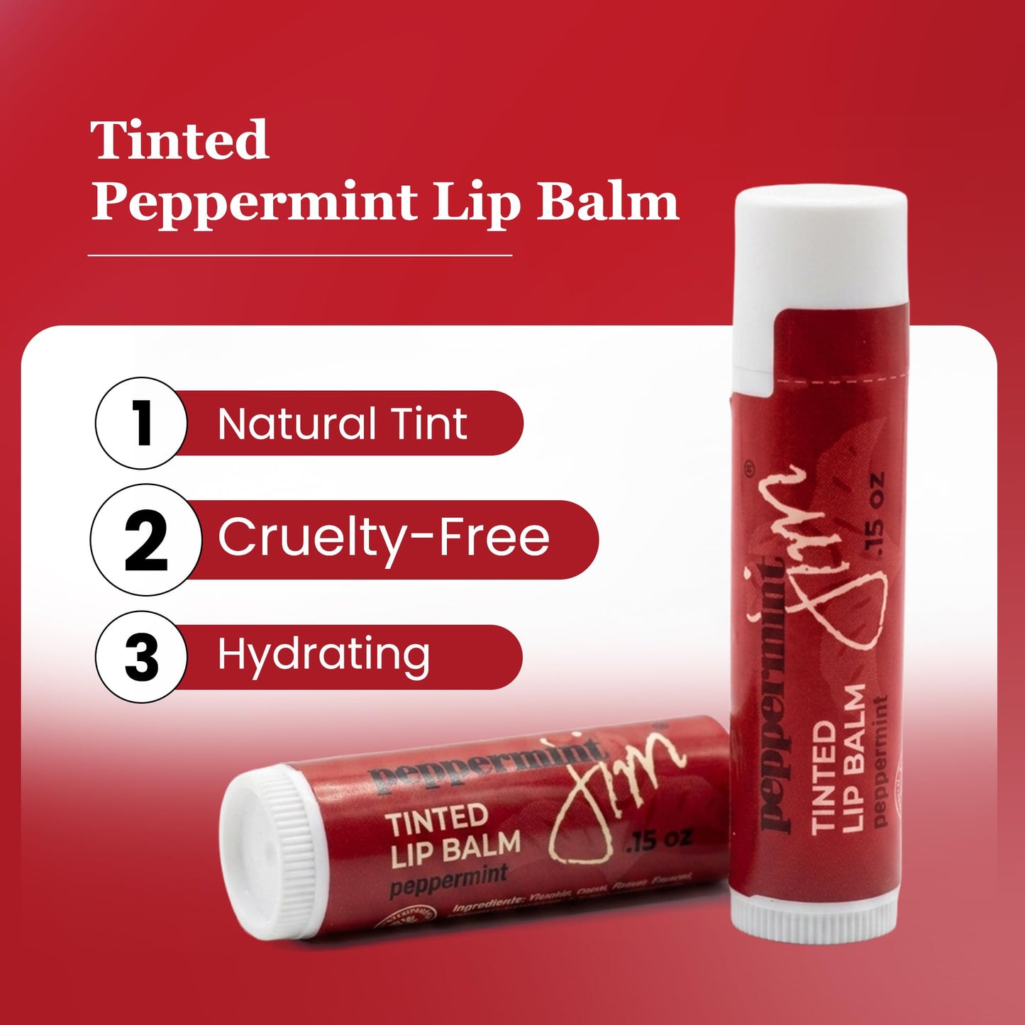 Peppermint Jim Tinted Peppermint Lip Balm – US Made, Hydrating & Moisturizing Lip Care, Natural Tint Color, Soothing Protection for Dry Lips, Softens & Smooths, Cruelty-Free Everyday Lip Balm