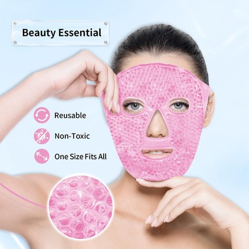 Cooling Eye Mask and Ice Face Mask Set for Reducing Puffiness, Bags Under the Eyes, Sinus, Redness, Pain Relief, Dark Circles, Migraine, and Hot Cold Use Reusable with Super Soft Lining (Pink Set)