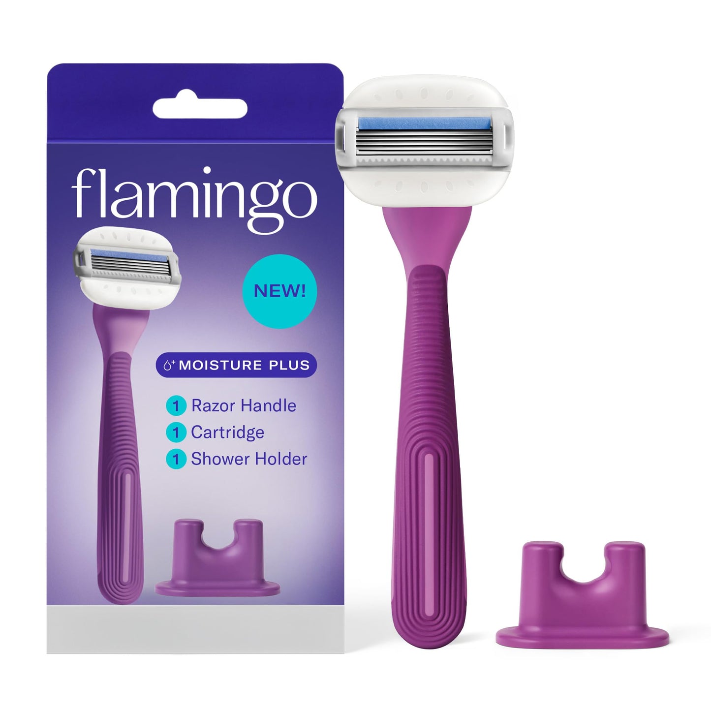 Flamingo Moisture Plus Women's Razor Set - Razor Handle, Blade Refill, and Shower Holde