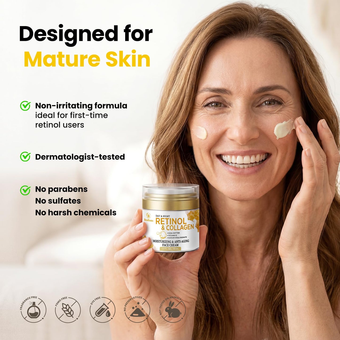 Retinol Cream for Face Anti Aging: Wrinkle Cream for Face Neck with Collagen Hyaluronic Acid - Night Moisturizer for Men Women - Facial Skin Care Gift for Women Wife Mother (1 Pack)