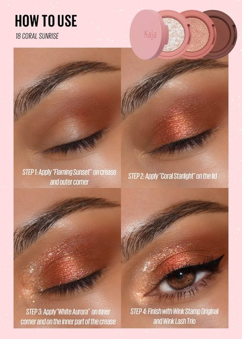 KAJA Beauty Bento Collection | Mosaic chrome + Shimmer + Matte | 18 Coral Sunrise - Coral Peach | 2019 Best of Beauty Award in Glitter-Pressed Category