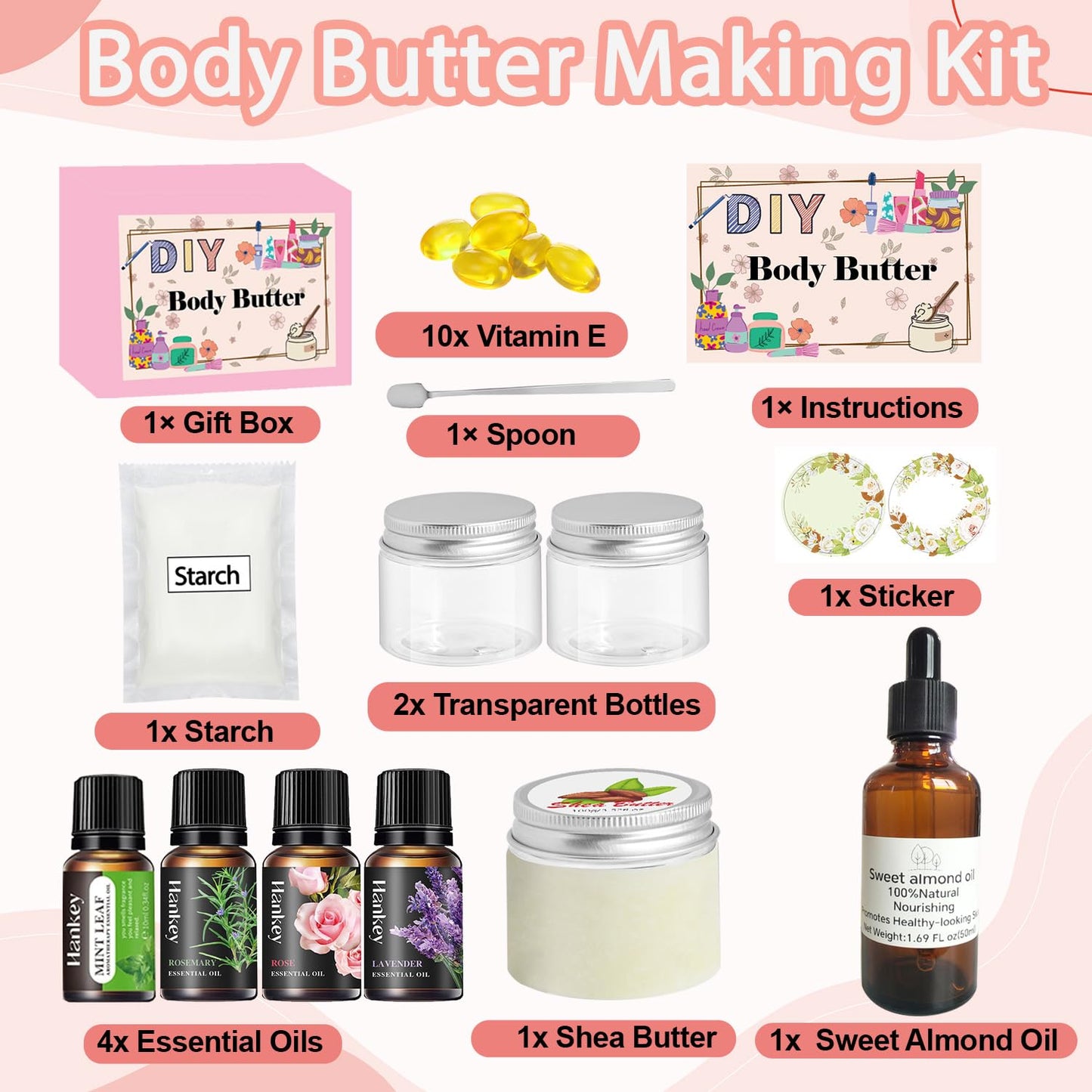 DINGTU Body Butter Making Kit- Shea Butter Lotion Making Kit, DIY Crafts for Adults, Organic Shea Butter Natural Whipped Body Butter Maker Skin Care Gifts for Women