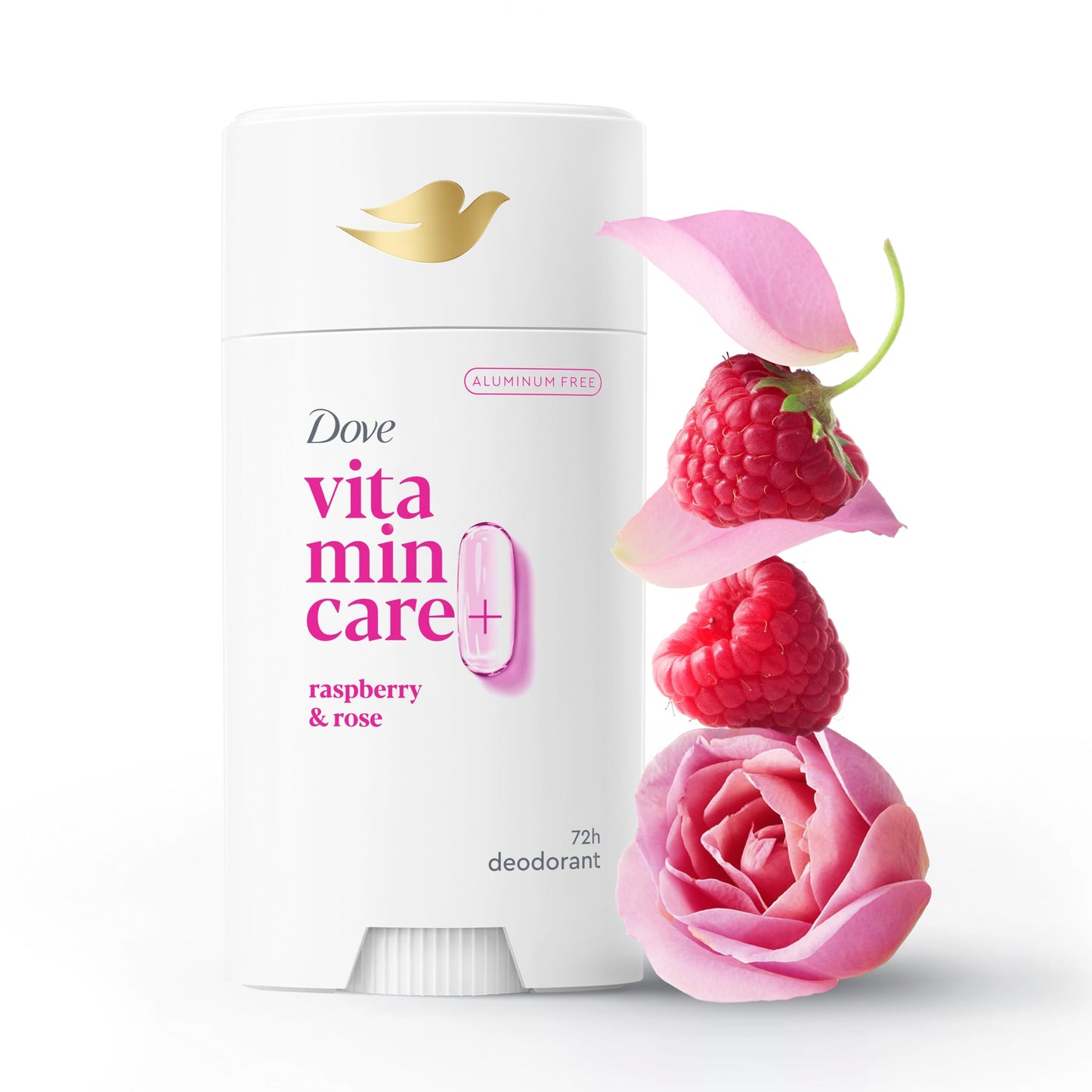 Dove VitaminCare+ Aluminum Free Deodorant Stick for 72H Odor Protection Raspberry & Rose Breathable Deodorant for Women 2.6 oz,(Pack of 2)