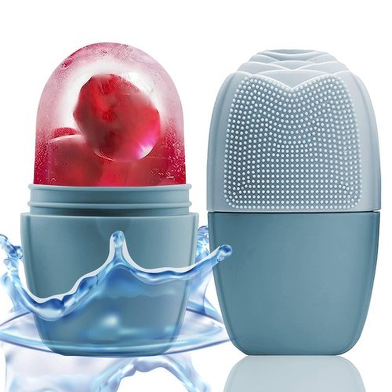 KOGITI Ice Mold for Face, Ice Roller for Face & Eye, Beauty Facial Ice Rollers Ice Holder Mold Face Puffiness Relief Massage Skin Care Tools, Ice Facial Cube (Brush-Blue)