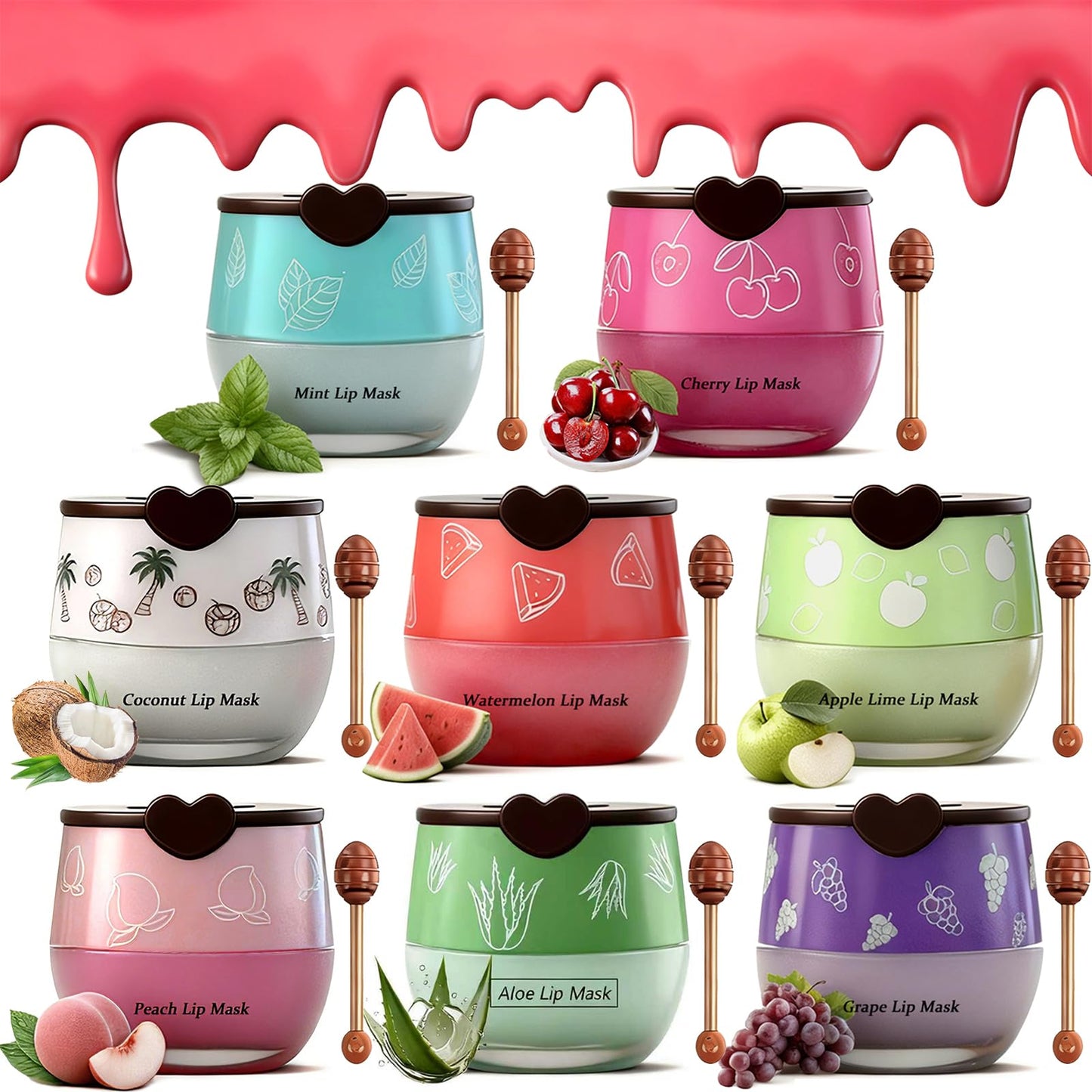 8 PCS Bee Lip Balm Honey Pot, Fruit Moisturizing Propolis Lip Mask, Lip Mask Overnight Propolis Moisturizing Lip Balm Hydrating Prevention Dry and Crack Lip Scrubs Exfoliator Lip Wrinkle Care Products