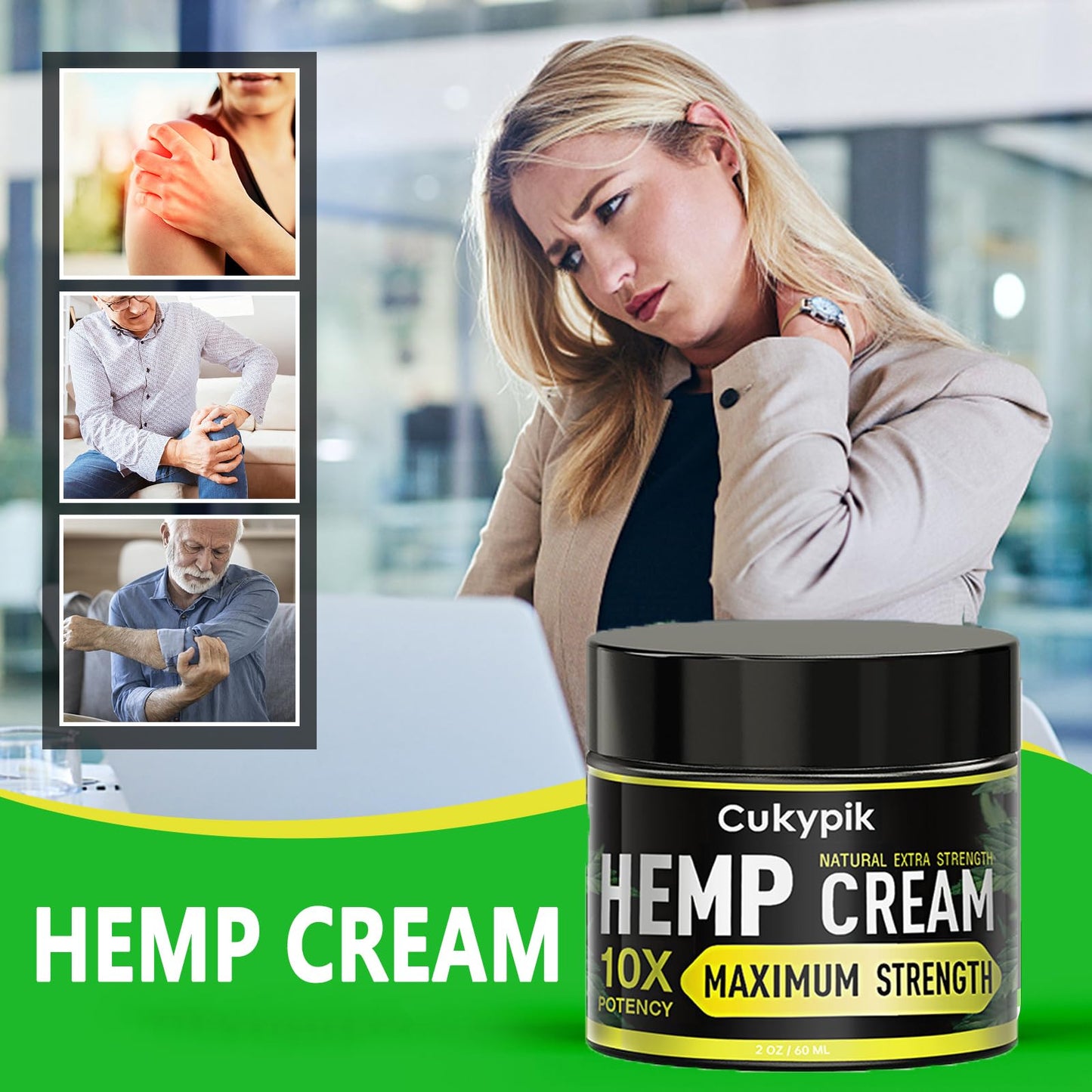 JUYIHEAL 2 Pack Hemp Cream - Hemp Oil & Arnica Cream，All Natural Instant Menthol 2oz