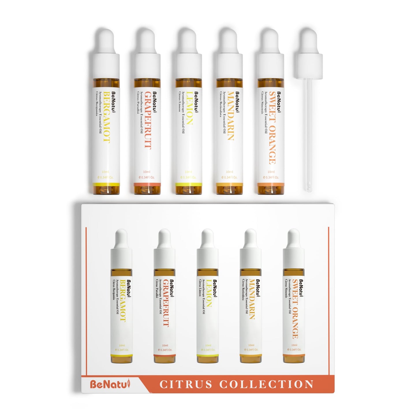 Benatu Citrus Essential Oils Set for Diffuser (Lemon, Sweet Orange, Grapefruit, Bergamot, Mandarin), Natural Fruity Home Fragrance Gift for Women & Men, Aromatherapy Oils for Skin, Candle & Soap