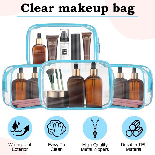 Weewooday 12 Pieces Clear Cosmetics Bag PVC Zippered Clear Toiletry Carry Pouch Cosmetic Makeup Bag Waterproof Makeup Bag Vinyl Plastic Organizer Case for Vacation Bathroom(Medium,Blue)