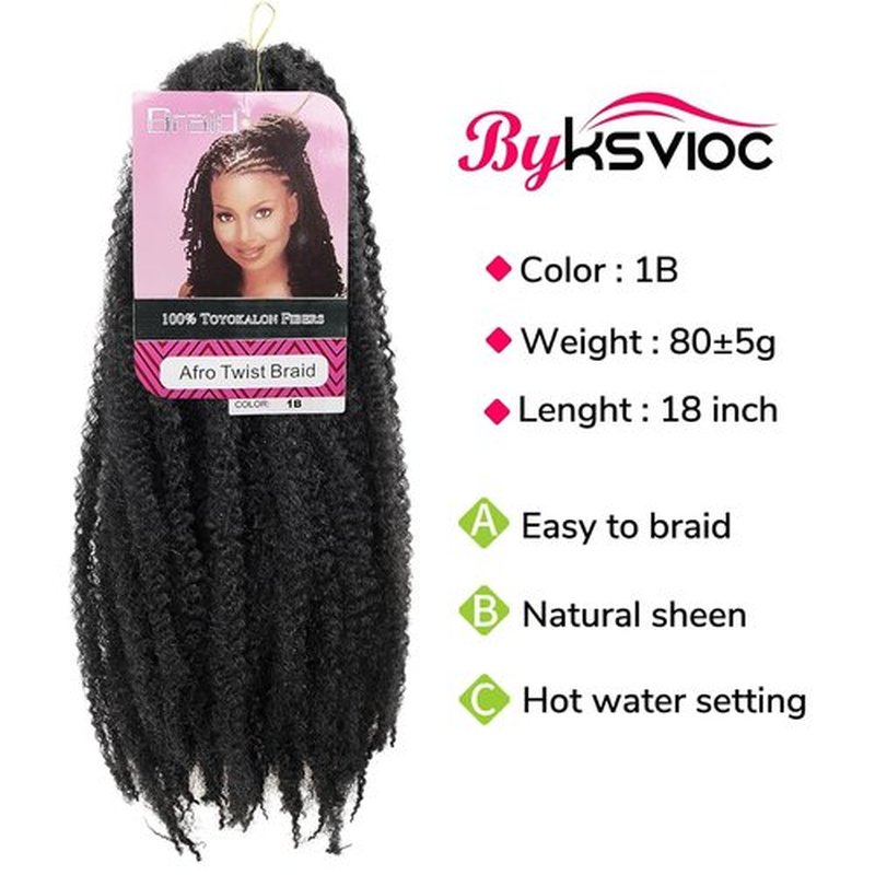 BYKSVIOC Marley Hair 18 Inch Marley Twist Hair Afro Twist Marley Braiding Hair for Faux Locs Crochet Hair Synthetic Hair Extensions(6Packs,1B 18inch)